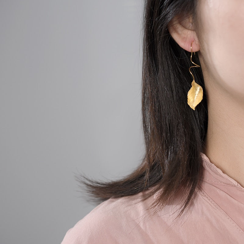 Mori Bear Dangle Earrings in Sterling Silver - Autumn Leaves