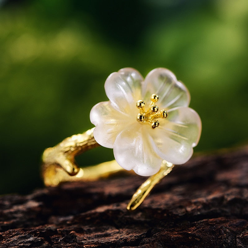 Mori Bear Adjustable Ring in 925 Sterling Silver - Iced Flower
