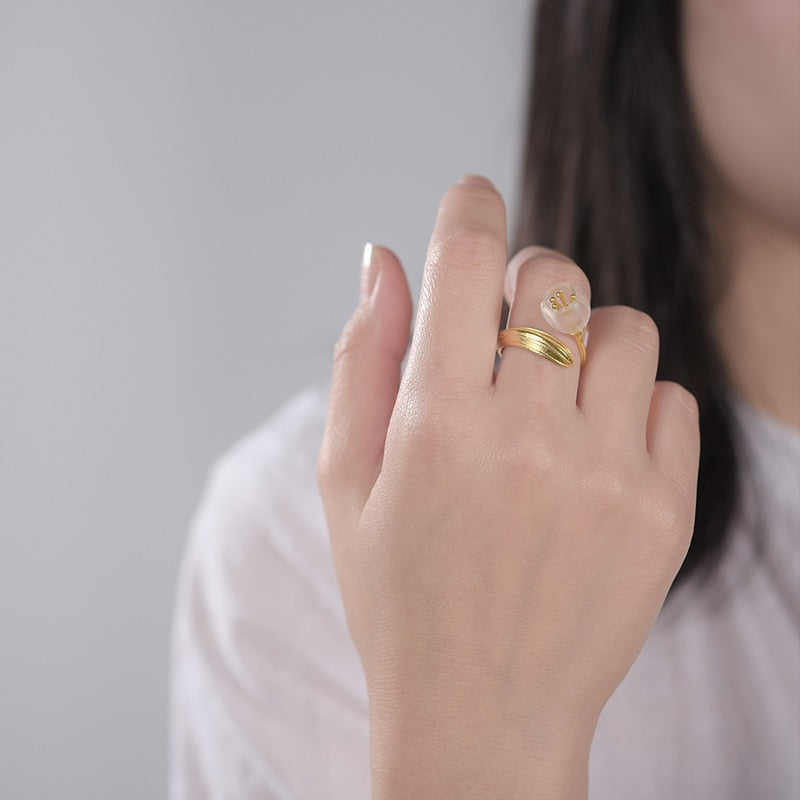 Mori Bear Ring in Sterling Silver - Lily of the Valley Flower Rings For Women
