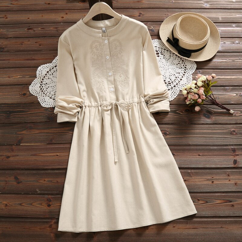 Mori Bear long sleeve dress - Embroidered Floral