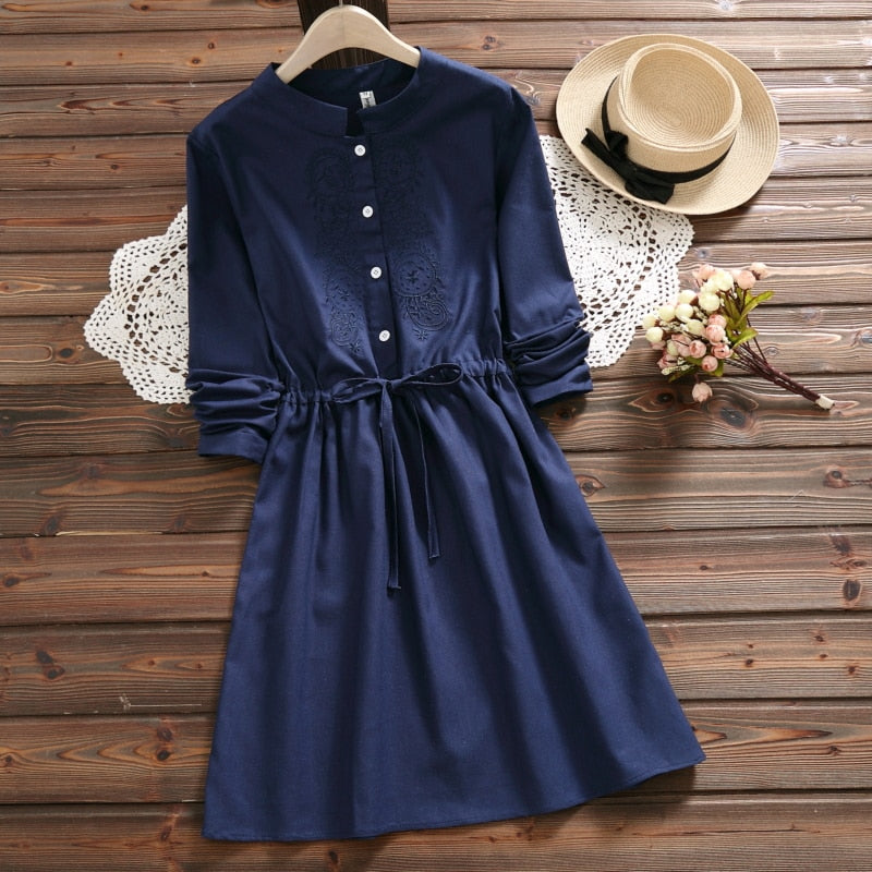 Mori Bear long sleeve dress - Embroidered Floral