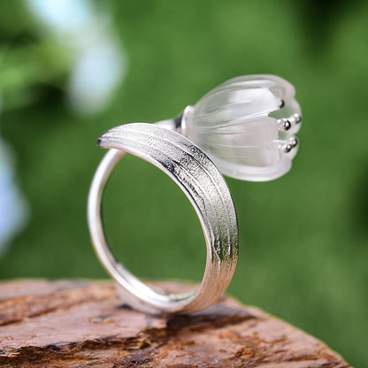 Mori Bear Ring in Sterling Silver - Lily of the Valley Flower Rings For Women