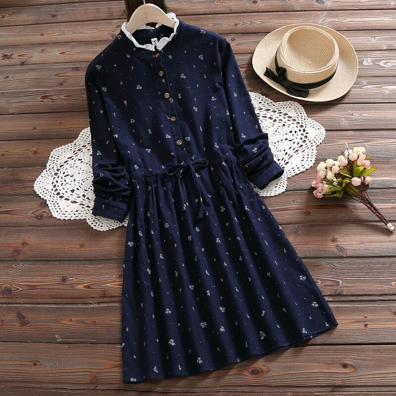 Mori Bear ruffled collar dress - Little Flowers