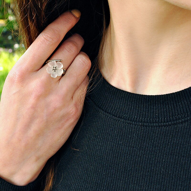 Mori Bear Adjustable Ring in 925 Sterling Silver - Iced Flower