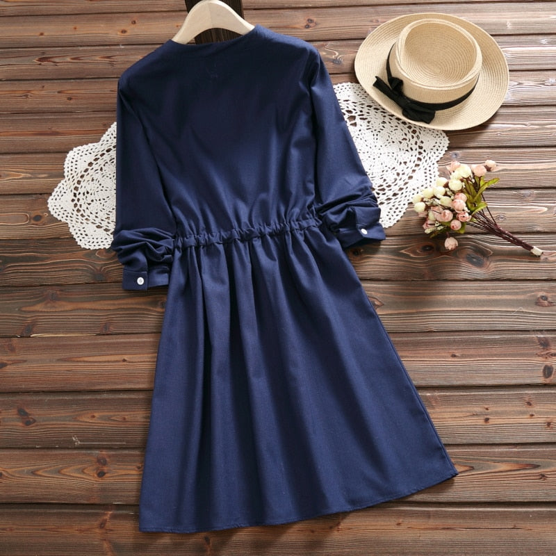Mori Bear long sleeve dress - Embroidered Floral