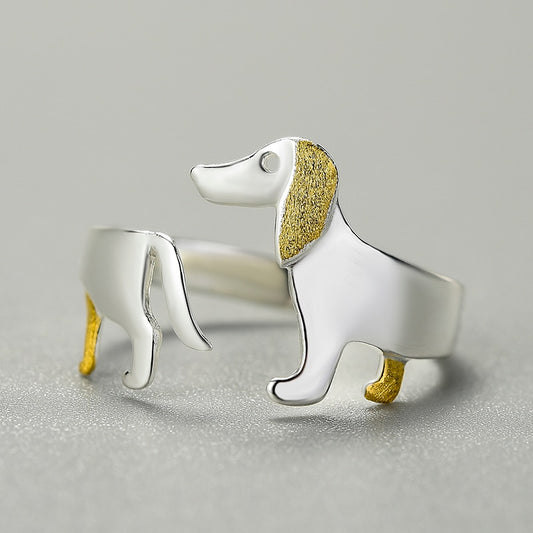 Mori Bear Adjustable Ring in 925 Sterling Silver - Cute Dachshund Dog