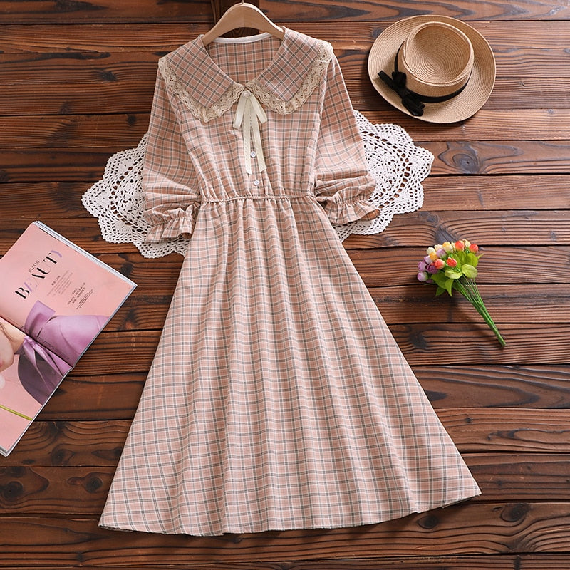 Mori Bear flare sleeve dress - Ribbon