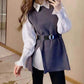 MoriBear Lantern Sleeve Shirt Knitted Vest Two Piece Sets -