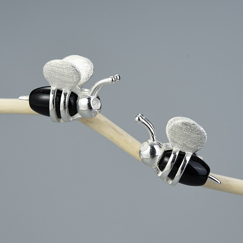 Mori Bear Stud Earrings in Sterling Silver - Honey Bee