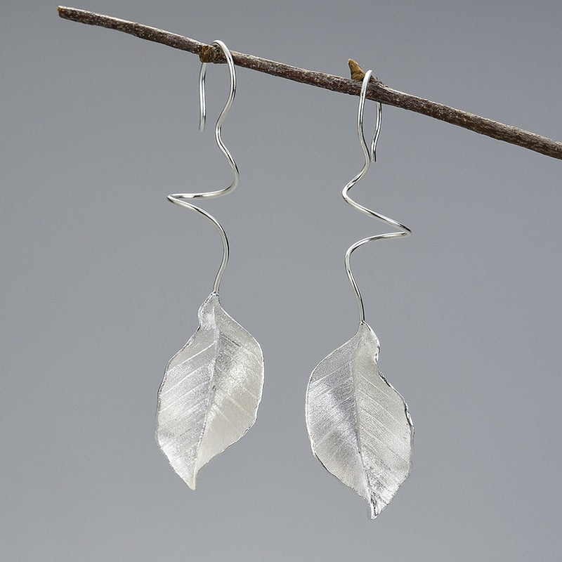 Mori Bear Dangle Earrings in Sterling Silver - Autumn Leaves