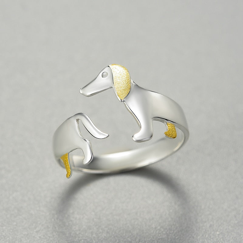 Mori Bear Adjustable Ring in 925 Sterling Silver - Cute Dachshund Dog
