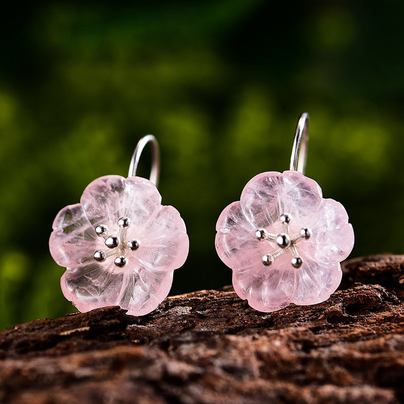 Mori Bear Dangle Earrings in 925 Sterling Silver - Iced Flower