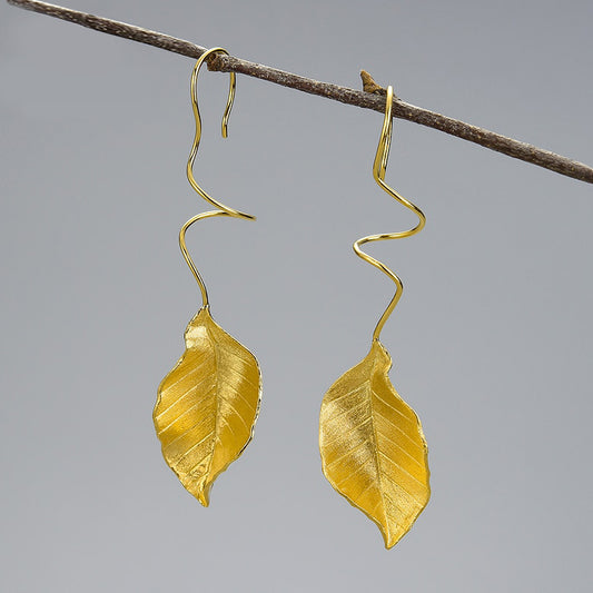 Mori Bear Dangle Earrings in Sterling Silver - Autumn Leaves