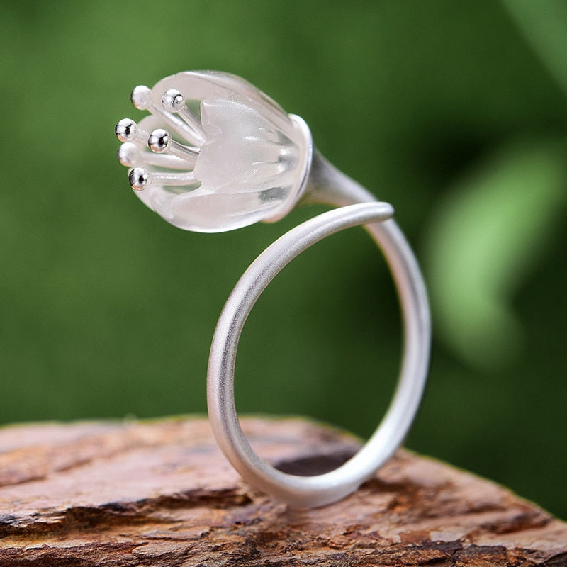 Mori Bear Ring in Sterling Silver - Lily of the Valley Flower Rings For Women