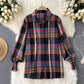 MoriBear Lantern Sleeve Shirt Knitted Vest Two Piece Sets - Plaid